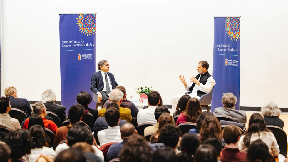 Ashutosh Varshney with Rahul Gandhi at Brown University
